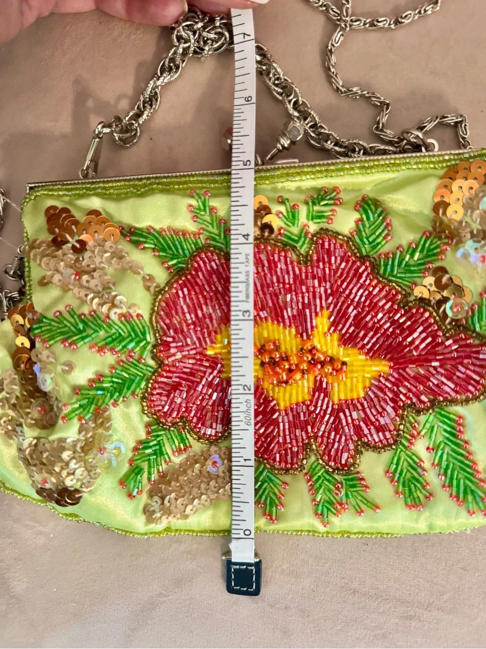 Vintage Beaded Floral Evening Clutch Whimsical Sequin green crossbody